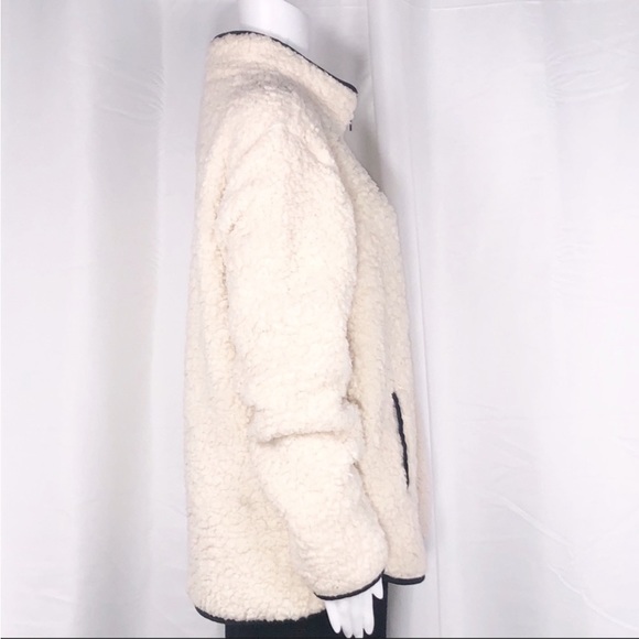 Thread & Supply Milk Cream Soft Shearling Qtr Zip Jacket SzL Pockets Black Trims - Picture 6 of 10